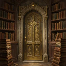 a detailed portrait of an enchanted door inside an ancient library full of old tomes, by victo ngai and greg rutkowski, digital art, realistic painting, very detailed, fantasy, high definition, cinematic light, dnd, trending on artstation