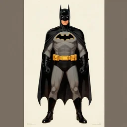 portrait of yoshi as batman, limited neutral palette, beautiful graphics, full body portrait, propaganda poster art, 1 9 7 0 s illustrated advertising art by petros afshar, anton fadeev, dean ellis, painterly character design