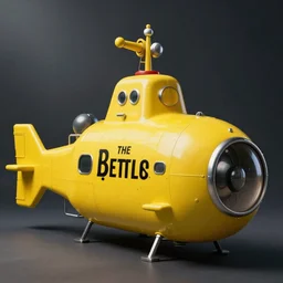 a yellow submarine with the word Beatles engraved on the side.