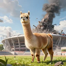alpaca kaiju destroying national stadium