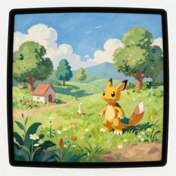 a bernard buffet painting of the landscape of digimon world ( 1 9 9 9 ), vcr recording