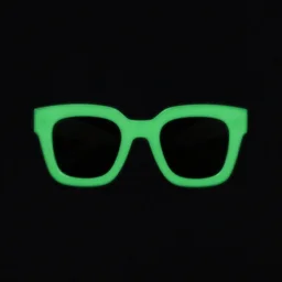 minimalist digital art of sunglasses made of green letters, black background