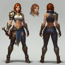 A brand new league of legends character, female league of legends character concept art, character front and back reference sheet