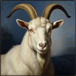 giant goat with evil eyes, painting by michelangelo