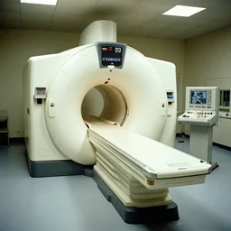 a huge octo mri machine and control panels in the inspection room, film still from the movie directed by denis villeneuve with art direction by salvador dali, wide lens