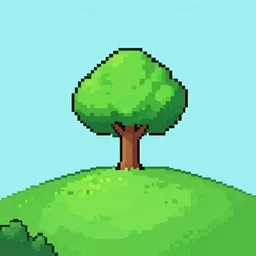 single tree on a hill, 8 bit, pixel art