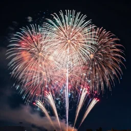 fireworks in many colors over a starry sky, 4k detailed photography