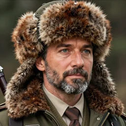 closeup upper body artwork of a hunting club chairman with a fur cap and gray stubble, anime key visual, incredibly detailed, D&D, finished concept art, digital art by Wafalo, trending on Artstation