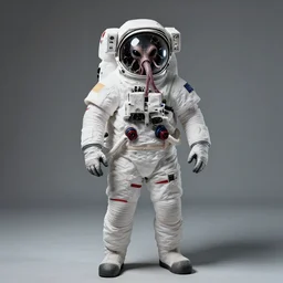 extremely detailed studio portrait of space astronaut, alien tentacle protruding from eyes and mouth, slimy tentacle breaking through helmet visor, shattered visor, full body, soft light, plain studio background, disturbing, shocking realization, award winning photo by morten krogvold