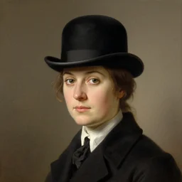 portrait of a woman wearing a bowler hat, by berthold woltze.