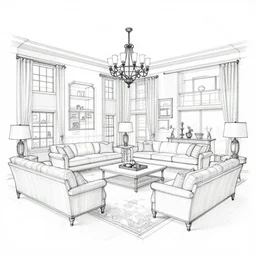 huge living room plan pencil blueprint
