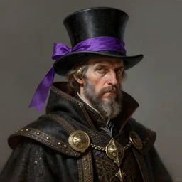 mediaeval plague doctor wearing a top hat with a purple ribbon, intricate, epic, highly detailed, digital painting, artstation, concept art, smooth, sharp focus, illustration, unreal engine 5, 8 k, art by artgerm and greg rutkowski and alphonse mucha
