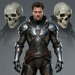 henry cavill as a realistic scifi cyberpunk knight, full body art by donato giancola and greg rutkowski, realistic face, digital art, trending on artstation, skull helmet, symmetry!!!