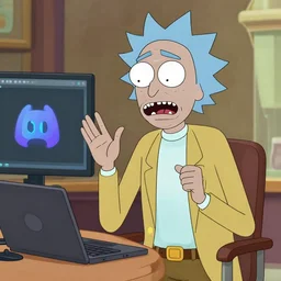 rick sanchez talking to discord mod, 4 k, art station concept, highly detailed
