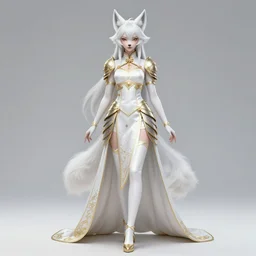 commissioned full body portrait of a female anthro werewolf fursona with white hair wearing a white and gold chinese armored dress in a white and gold palace on a starry night with a large rescent moon, by a professional manga illustrator, Stanley Artgerm Lau, WLOP, Rossdraws, James Jean, Andrei Riabovitchev, Marc Simonetti, and Sakimichan, trending on artstation