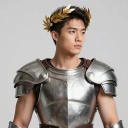 a masculine elegant man from sideview with large shoulders, armor, and wearing golden laurel wreath, there are flames behind him, ethereal horror fantasy art by greg rutkowski and magali villanueve and monet con