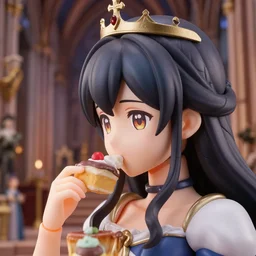 closeup profile face portrait of a nendoroid anime fairytale princess wearing a crown eating cakes in the cathedral, nicoletta ceccoli, mark ryden, lostfish, max fleischer, depth of field, detailed and intricate gothic environment, 8 k resolution, hyperrealistic, octane render