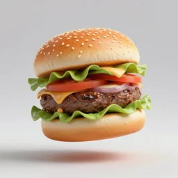 cgi art of a floating hamburger, good lighting, colorful,