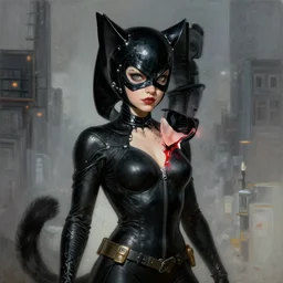 the catwoman dc, hyper detailed masterpiece, digital art painting, surrealisme aesthetic,