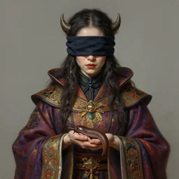 character concept portrait, blindfold hag with a slug on her hands, digital painting, detailed, highly detailed, vivid ornate robes, smooth, sharp focus, illustration by ruan jia and mandy jurgens and william - adolphe bouguereau, artgerm