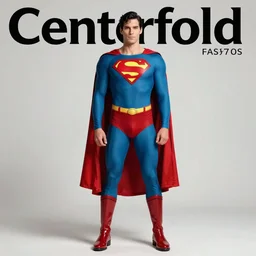 superman inspired fashion. centerfold fashion magazine. 1 9 7 0 s. whole body picture