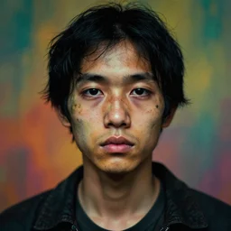 a mysterious colorful portrait photo of a lost person, very sharp and detailed photo, cinematic, award winning, masterpiece