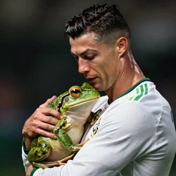 portrait of ronaldo cuddling with a frog