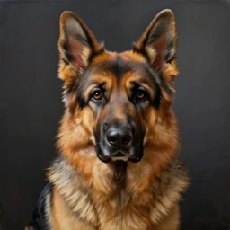 A painting of a cute, fluffy german shepherd dog by Craig Mullins, dramatic lighting, extremely high detail, trending on artstation