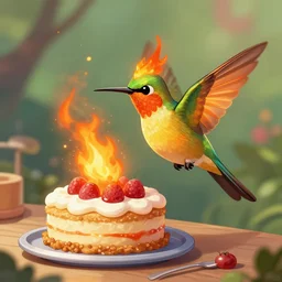 a flaming humingfirebird cooking a cake deviantart
