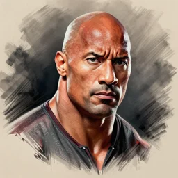 caricature drawing of Dwayne Johnson looking angry.