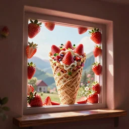 a shawarma in window made out of strawberries