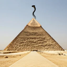 path towards a pyramid with black snake in the sky ,by artgerm and Craig Mullins, James Jean, Andrey Ryabovichev, Mark Simonetti and Peter Morbacher 16k