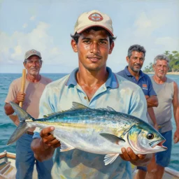portrait of a handsome young cuban fisherman, art by denys tsiperko and bogdan rezunenko and franz xaver kosler, hyperrealism