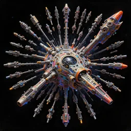 sidescrolling shooter spaceship with lots of tiny guns, outer space, hyperrealism, fine detail, 8 k, 3 d render by mandy jurgens, artgerm, and lu ji, centered, artsation contest winner, cgsociety, fantasy art, cryengine, concept art, photorealism, daz 3 d, sketchfab, zbrush, vray, trending on artstation, stylistic, brush strokes, oil, canvas, r - type gradius lifeforce star trek star wars gaudy colors on black background by robert mccall and michael whelan