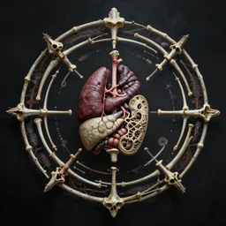 mantra art made of organs and bones by Greg Rutkowski and Zdzislaw Belkinski , digital art, surreal, horror, HD, 8K