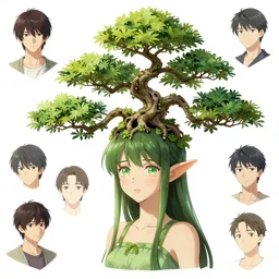 character concept art of an anime dryad, plant person, pretty face, bonsai tree on head by hyeyoung kim, stanley artgerm lau, wlop, rossdraws, james jean, andrei riabovitchev, marc simonetti, and sakimichan, tranding on artstation