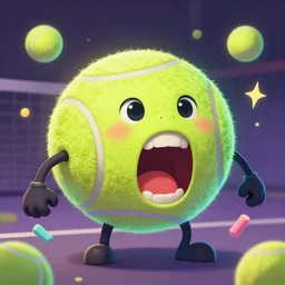 a screaming tennis ball monsters, startled surprised face, oh shit face, colorful, digital art, fantasy, magic, chalk, trending on artstation, ultra detailed, professional illustration by basil gogos
