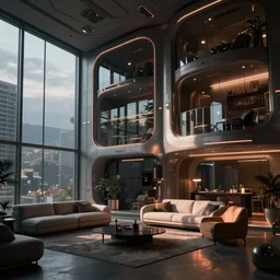 a futuristic high tech apartment interior, by Craig Mullins, octane rendering, moody lighting, in the style of blade runner