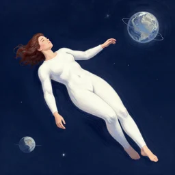 a woman floating in space by ilya kuvshinov, digital art, smooth lines