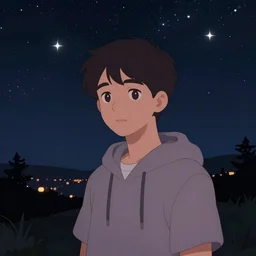 beneath the stars, stargazer, portrait by wlop and loish, digital art