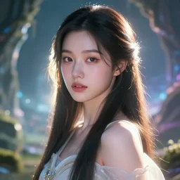 portrait of a beautiful hoyeon jung, fantasy art by, loish, rhads, lois van baarle, rossdraws, global illumination, radiant light, detailed and multiversal environment