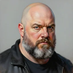 chonky ethan van sciver with a bald head, grey trimmed beard, pointed nose, ethan van sciver, striking hyper real painting, comic book style portrait painting, greg rutkowski, wlop, charlie bowater