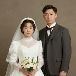 wedding photo of a young couple in the 1900s