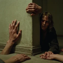 the scary hand around the corner, film still from the movie directed by denis villeneuve and david cronenberg with art direction by h. r. giger and bernie wrightson