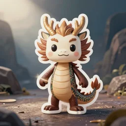 A sticker of a cartoon Chinese dragon, stick figure, with lots of details.