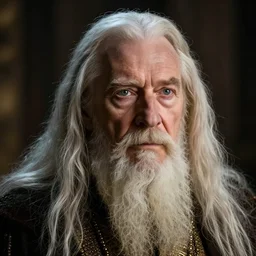 portrait of a very old king with long hairs in alan lee and marc simonetti and emil melmoth style  , cinematic lighting