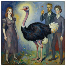 painting of a ostrich in the style of disco elysium, expressionism, artstation, trending, by aleksander rostov, jenny saville, rembrandt, alex kanevsky, wassily kandinsky, dave mckean, yoshitaka amano