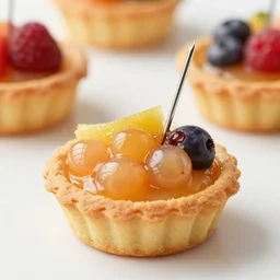 needle sticking out of fruit tartalette