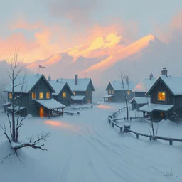snowy homes, by philippe gare, artstation, greg rutkowski