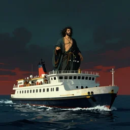 Charon the ferryman of Hades, by Cyril Rolando, dramatic lighting, high contrast colors, panoramic view, as trending on Artstation,